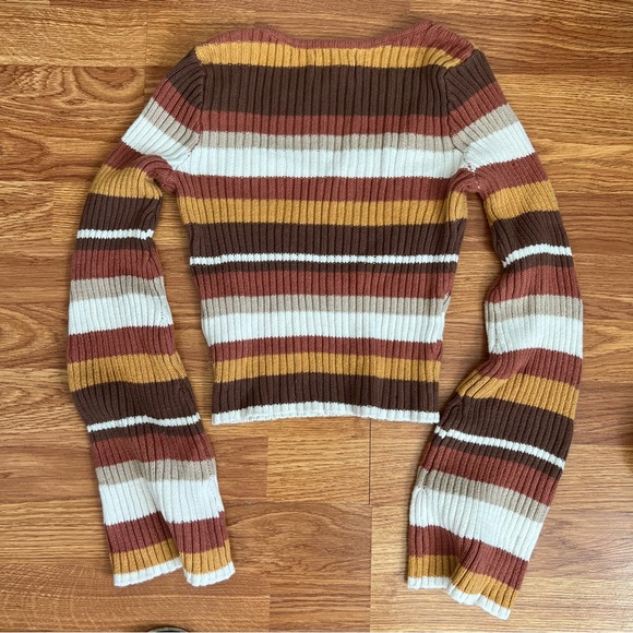 HOLLISTER Striped Ribbed Knit Crop Sweater With Bell Sleeves Size S - Picture 3 of 5